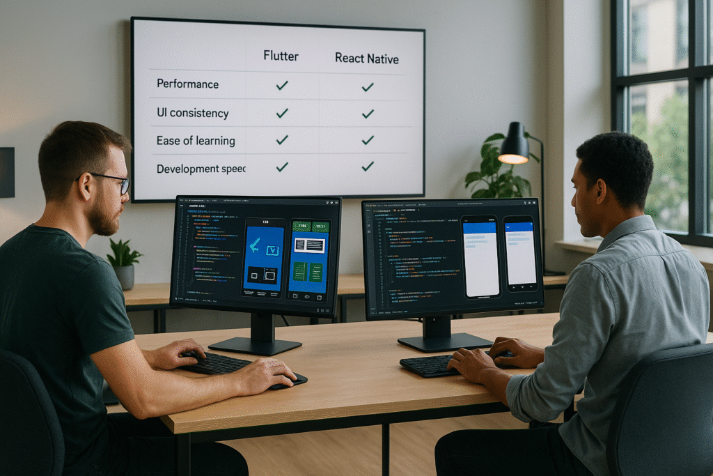 Flutter and React Native in a modern office